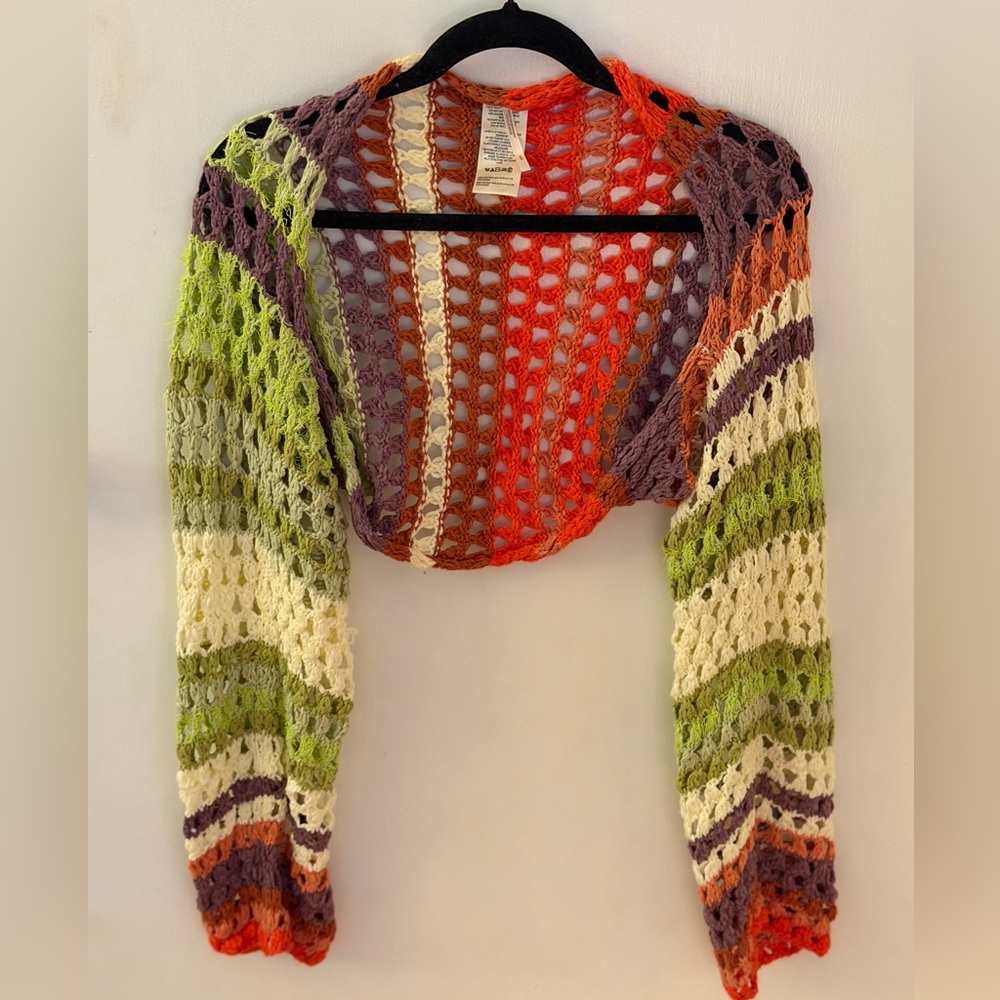 Free People Colorful Open-Knit Shrug